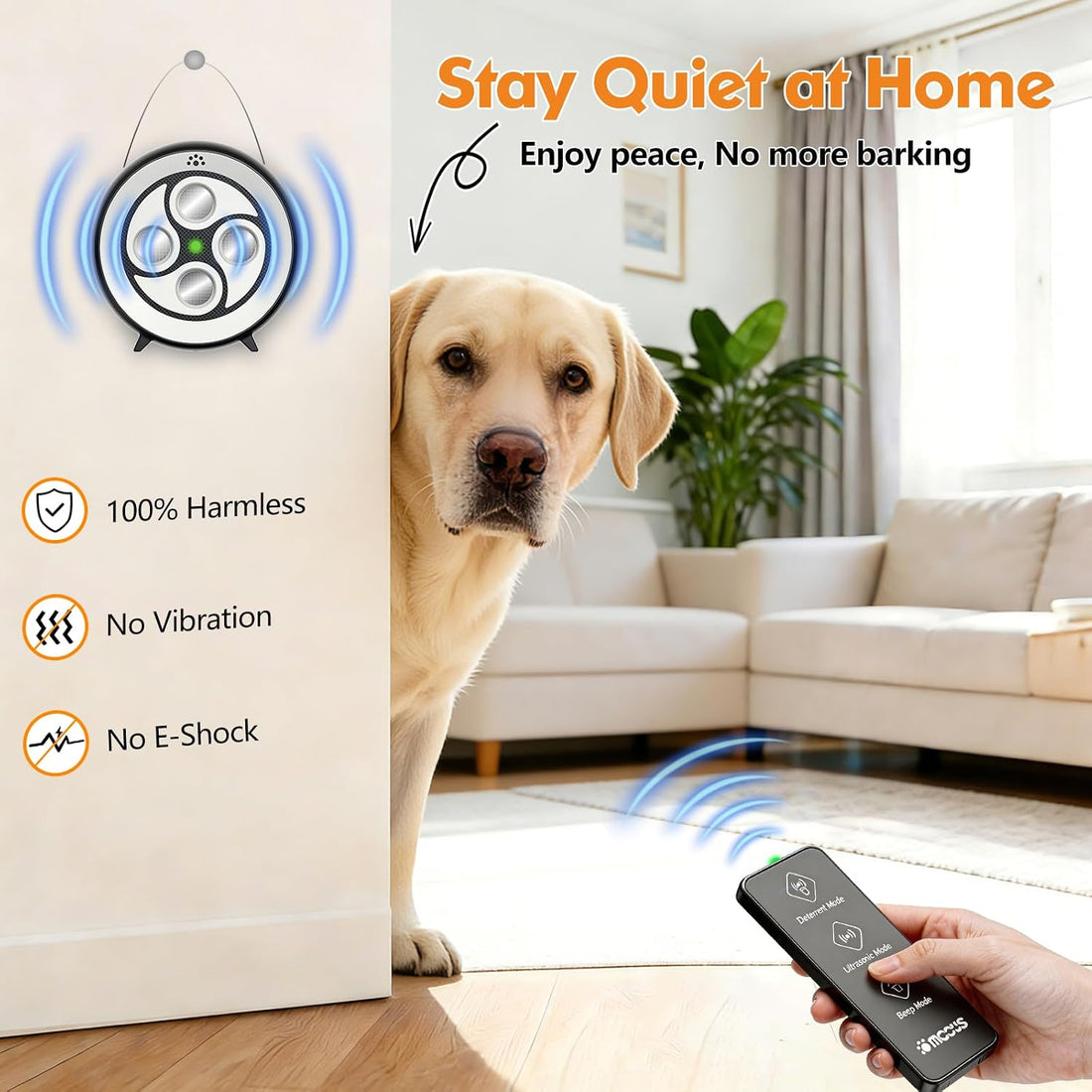 Dog Barking Deterrent with Remote, Rechargeable, 6 Modes, 200ft Range