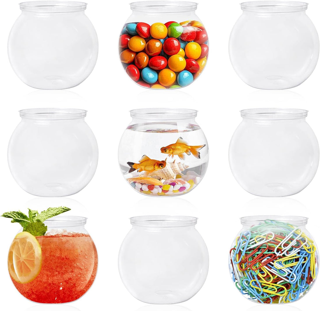 9 Pcs Plastic Fish Bowl, 26 Oz Small Clear Terrariums Carrier Cage