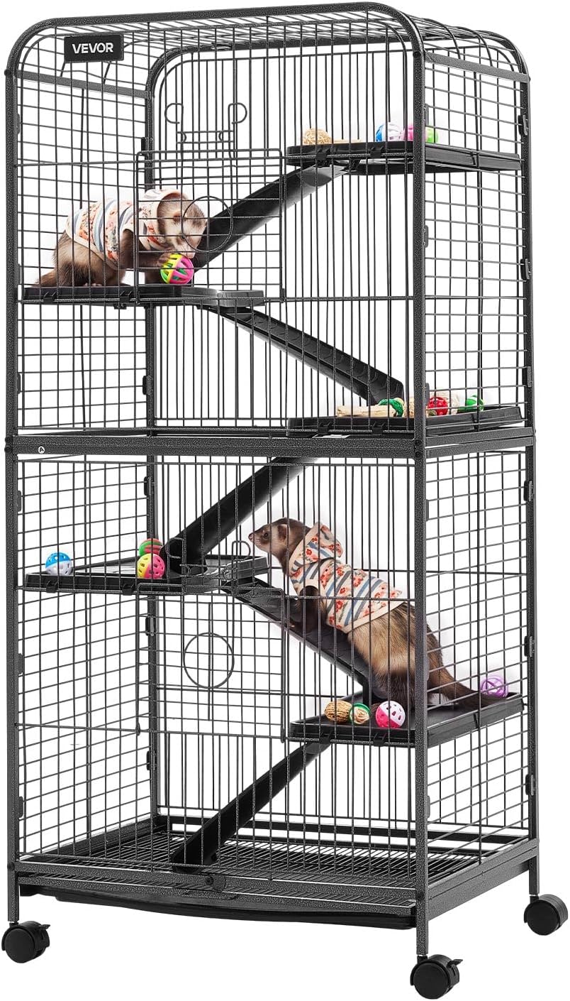 VEVOR Metal Small Animal Cage 34.06"H 2-Tier Rolling Ferret Cage On