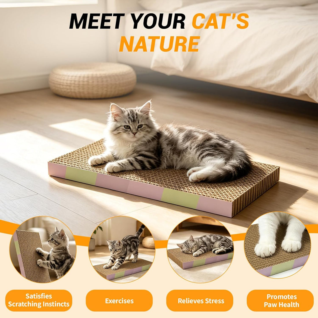5-Pack Reversible Cat Scratcher Pad, Durable Scratching Board