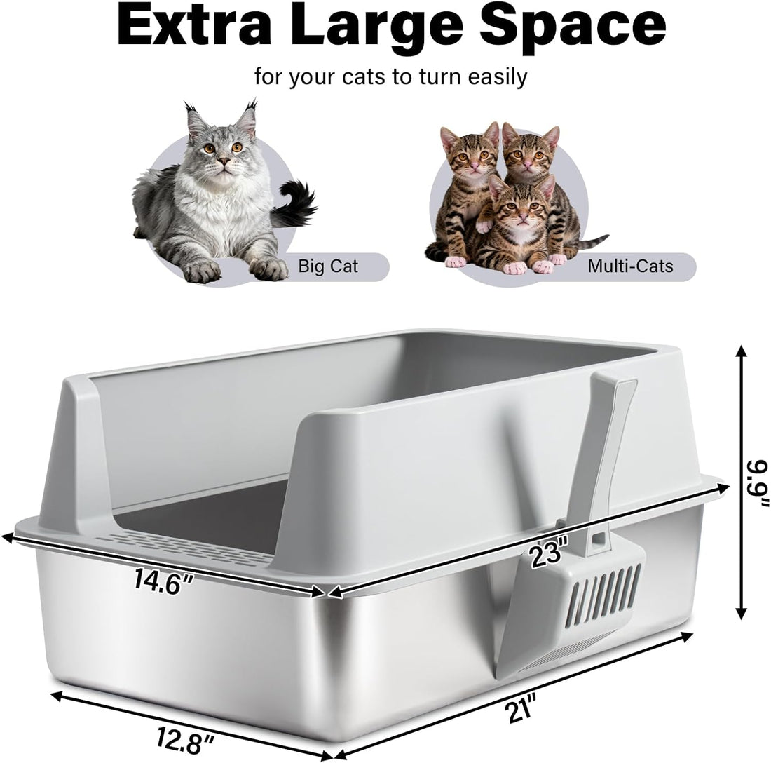 2PACK Stainless Steel Litter Box, XL Metal Cat Litter Box with Lid