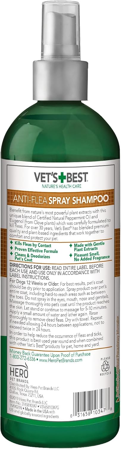 Vet's Best Flea & Tick Spray Shampoo for Dogs, Essential Oils, 16 oz