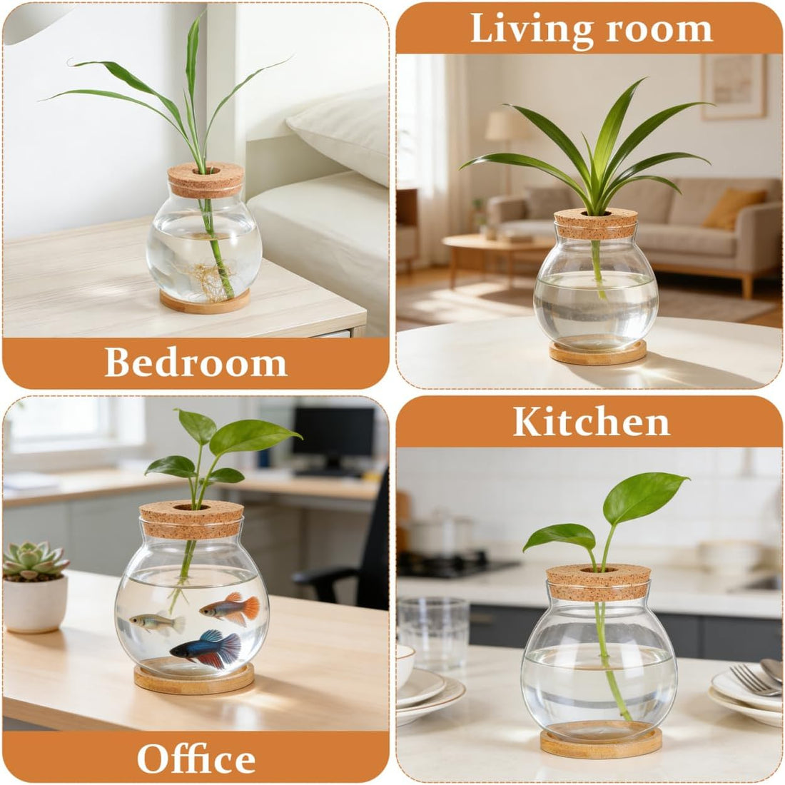 POPETPOP Desktop Glass Fish Bowl - Round Small Fish Tank