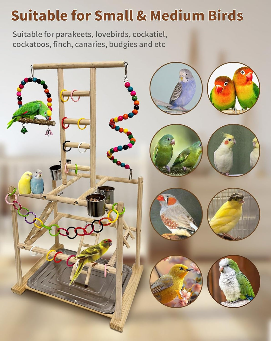 Niwaes Bird Play Stand, Large Parakeet Playground