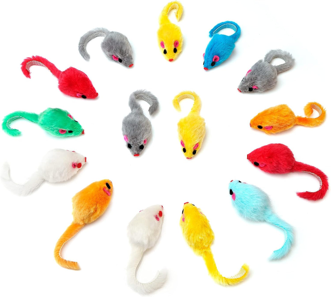 CHIWAVA 36PCS 4.1'' Furry Cat Toy Mice Rattle Small Mouse Kitten
