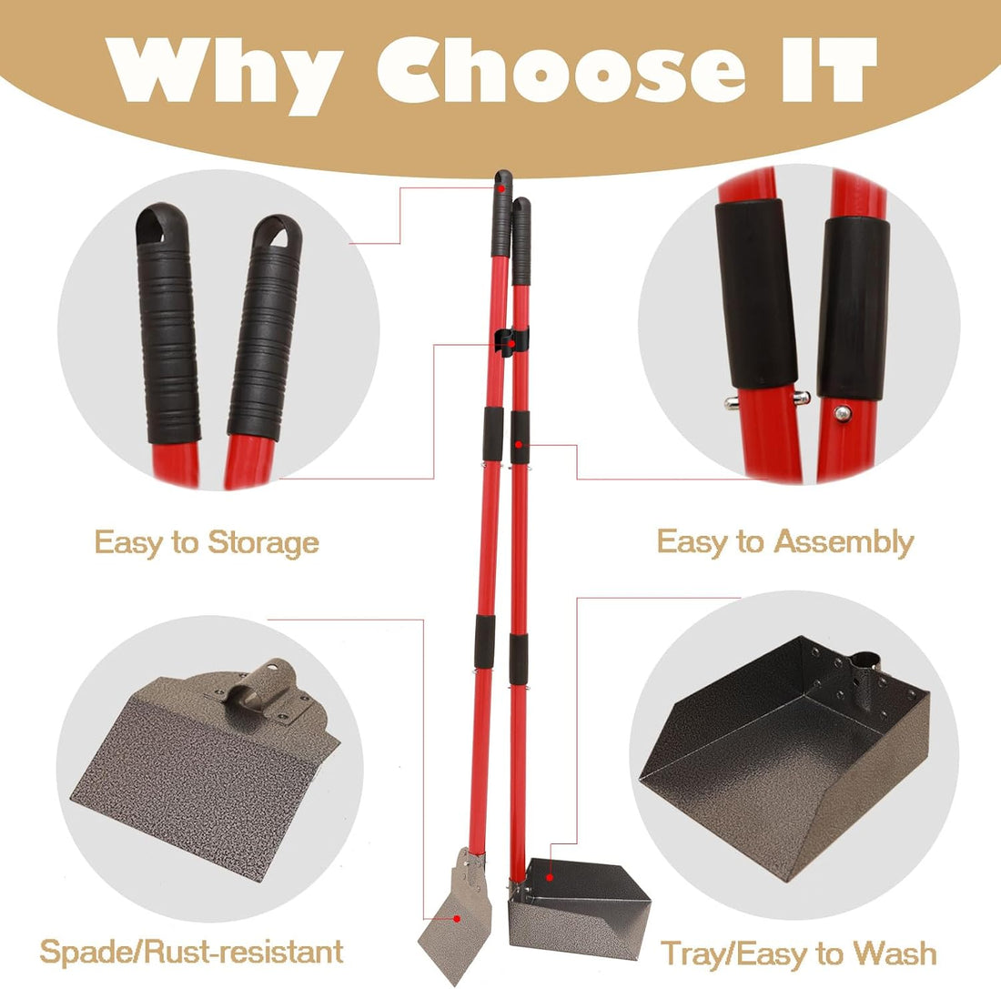 𝗫-𝗧𝗘𝗖𝗢𝗞𝗜𝗧 Pooper Scooper - 𝗗𝘂𝗿𝗮𝗯𝗹𝗲 & 𝗦𝘁𝘂𝗿𝗱𝘆 Spade&Tray Set with Long