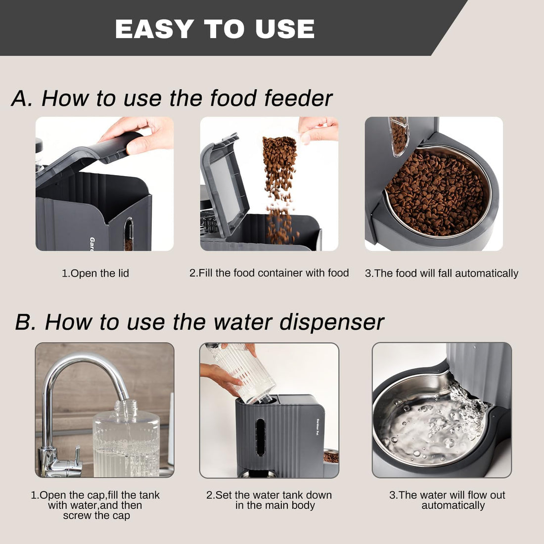 Gravity Automatic Cat Feeder, Water & Food Dispenser Set