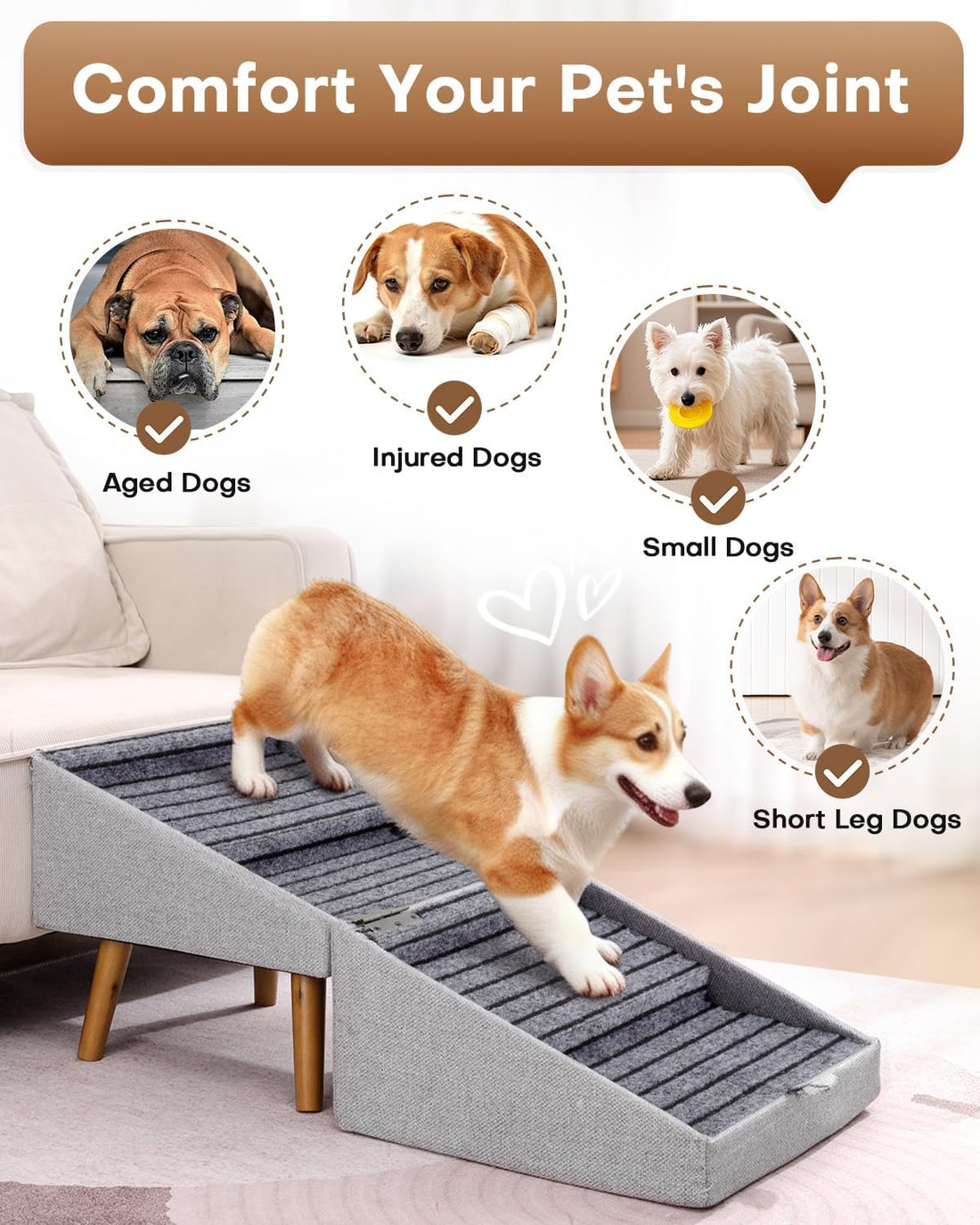 17" H Split Ottoman Dog Ramp for Couch