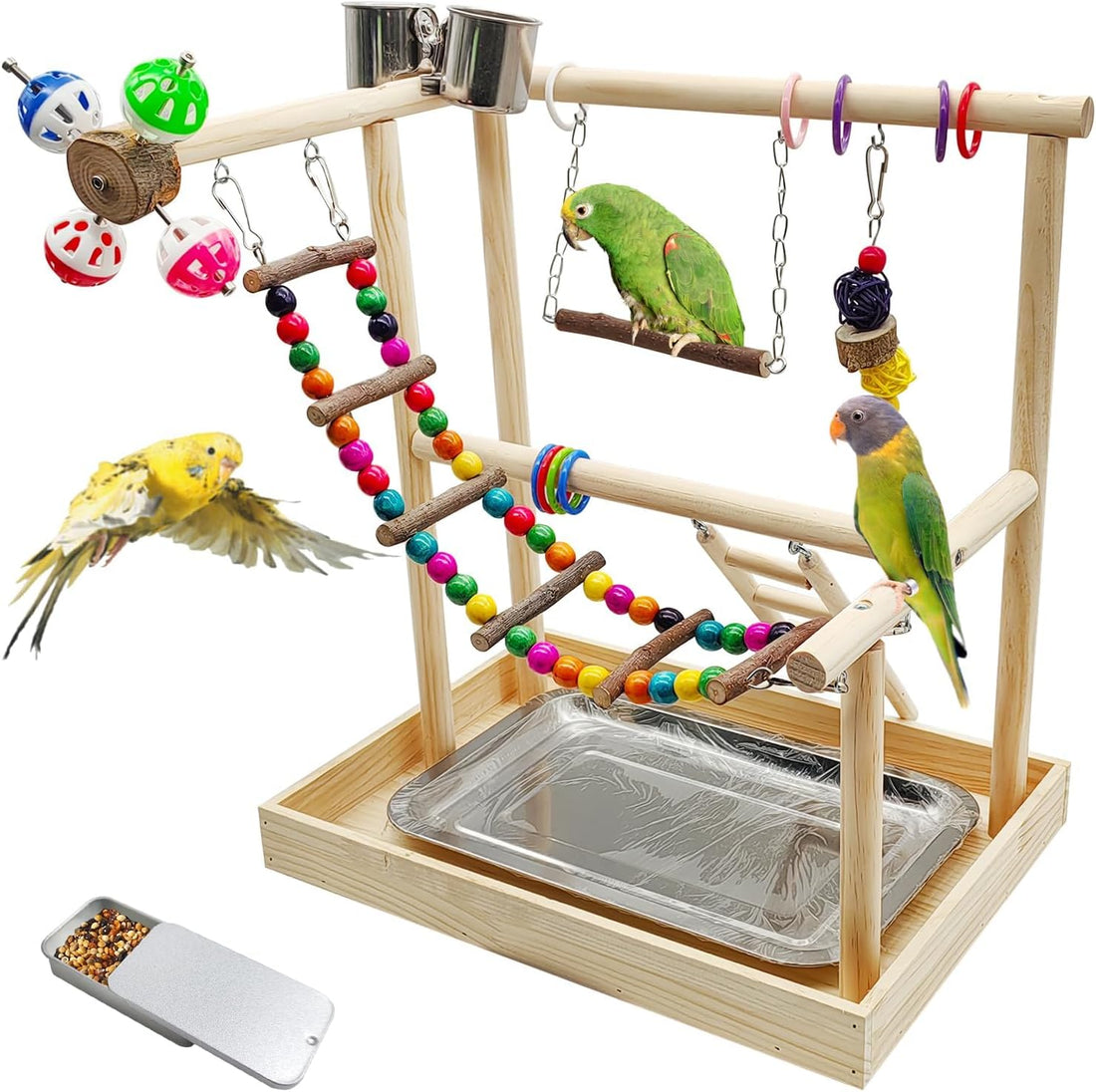 PINVNBY Bird Playground Parrot Natural Wooden Perch Stand Birds Gym