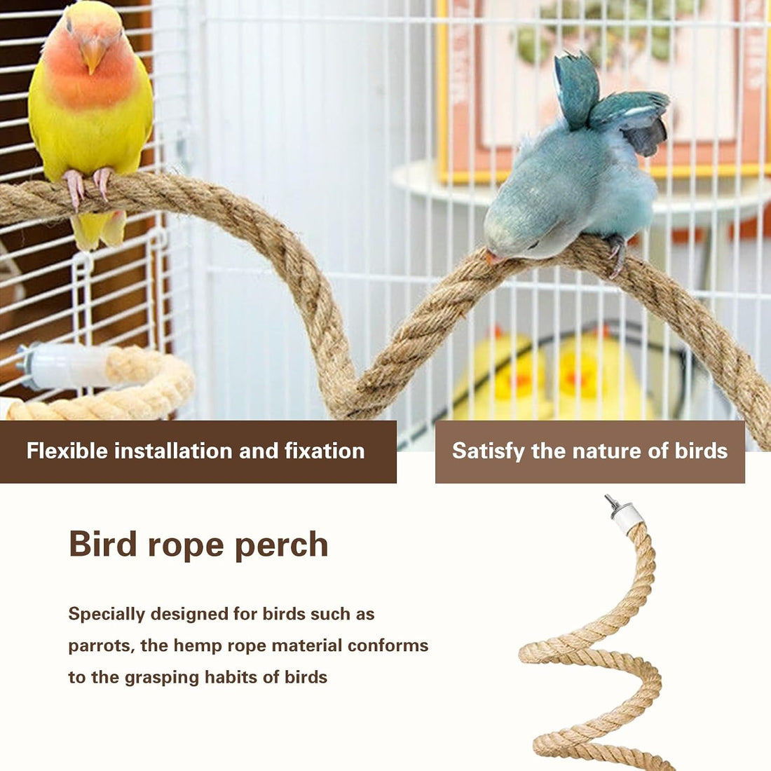 3pcs Bird Rope Perch for Parrots,Bird Cage Climbing Rope Toys