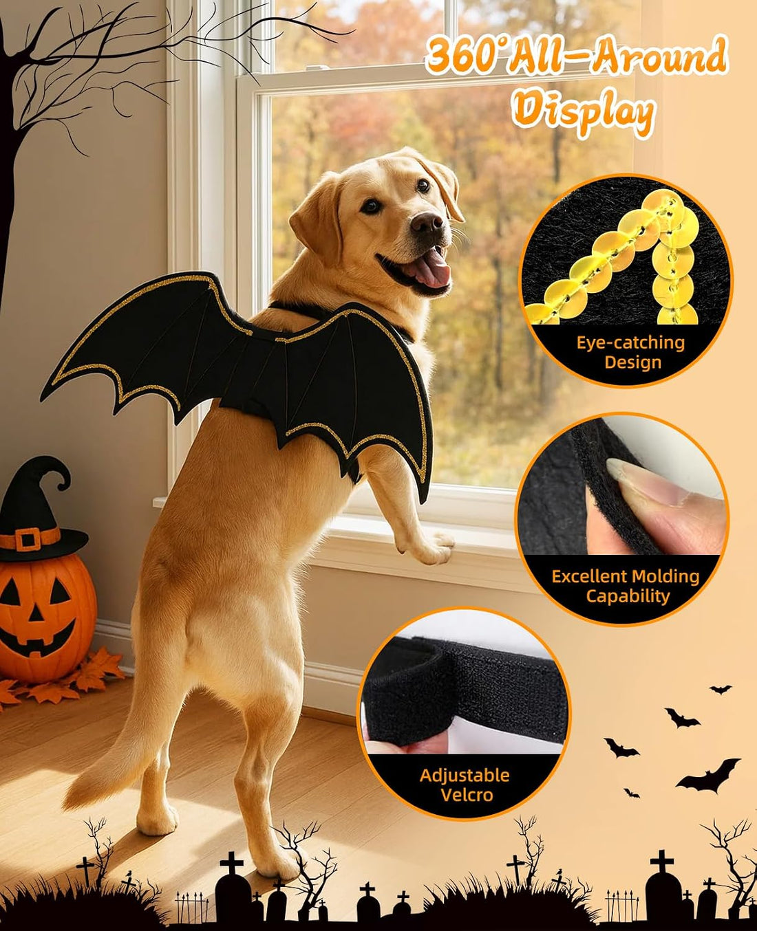 Halloween Cat Bat Wings with Mask Costume