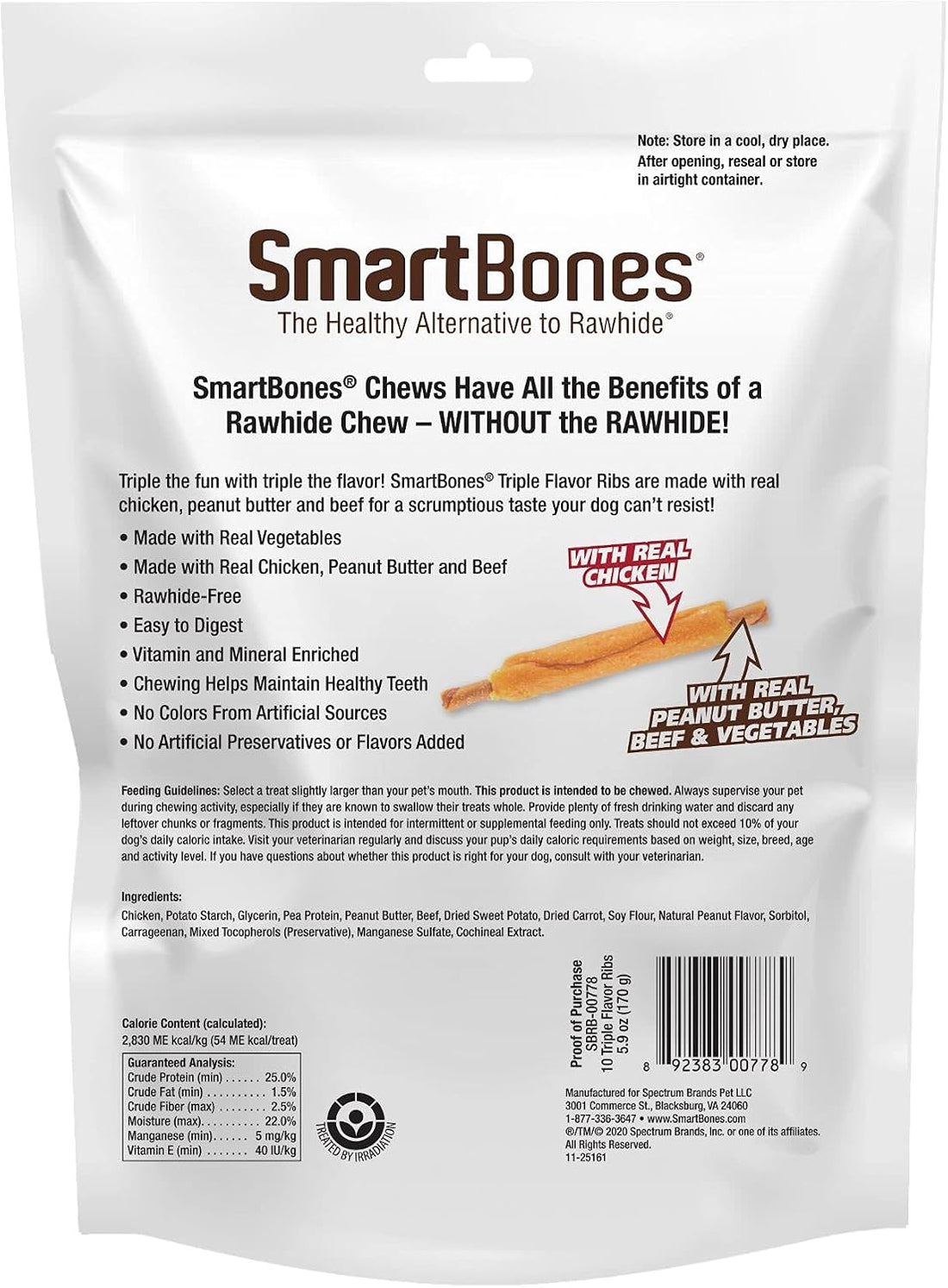 SmartBones Triple Flavor Ribs Rawhide-Free Dog Treats, 10 Count