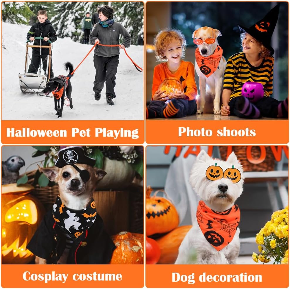 Vivifying 2 Pack Halloween Dog Bandanas, Spooky and Pumpkins Pattern