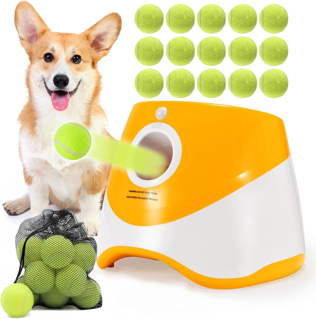 SOCO Automatic Ball Launcher for Dogs, 15 2-Inch Balls, Orange