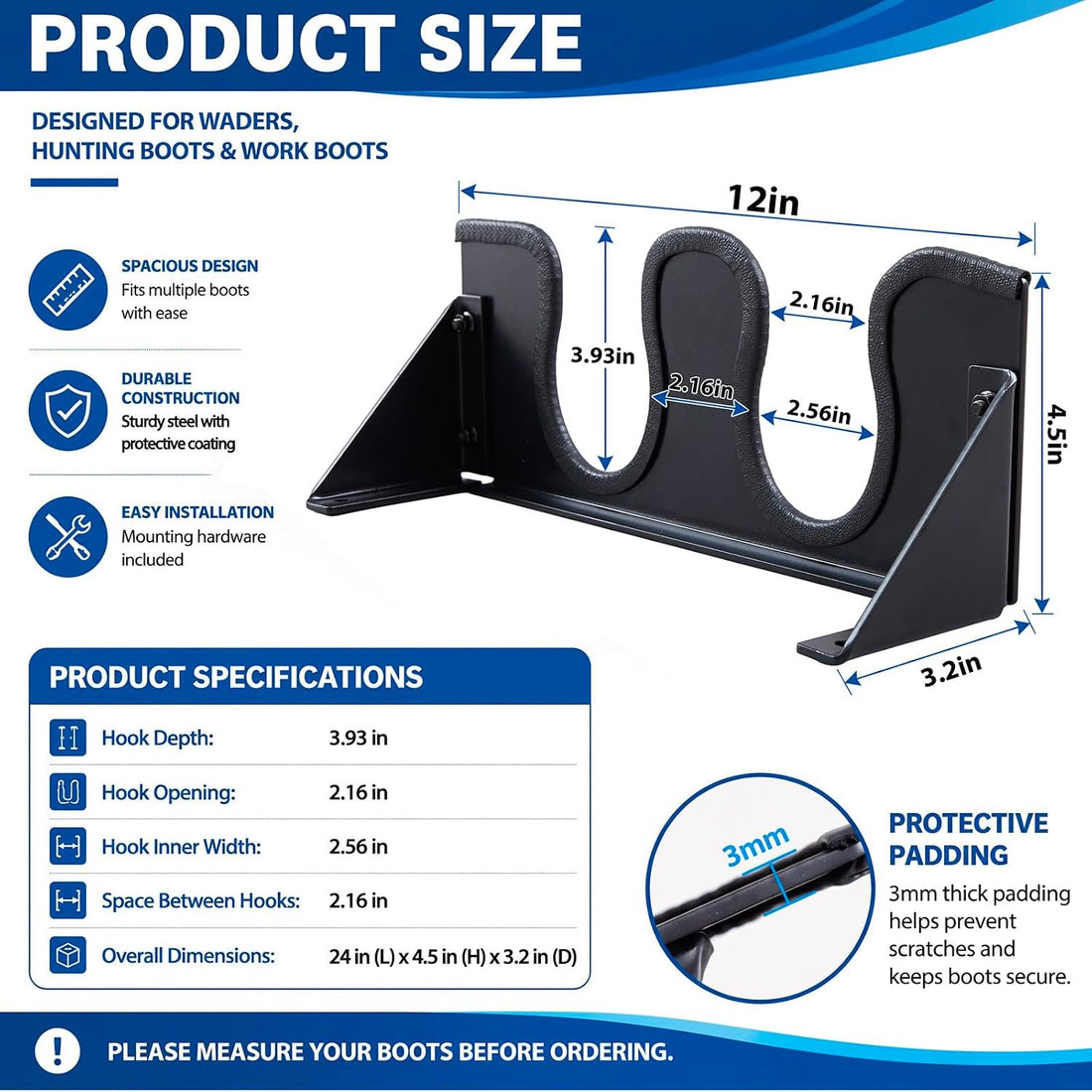 Zonon Wader Hanger Steel Boot Hanger Wall Mount