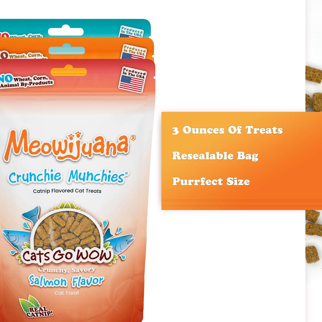 Meowijuana Crunchie Munchie Treats, Salmon Seafood & Chicken 3-Pack