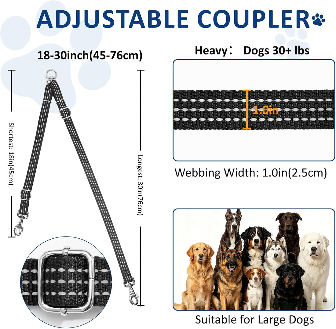 Double Dog Leash Coupler,No Tangle Dog Leashes Connector,Two Dogs
