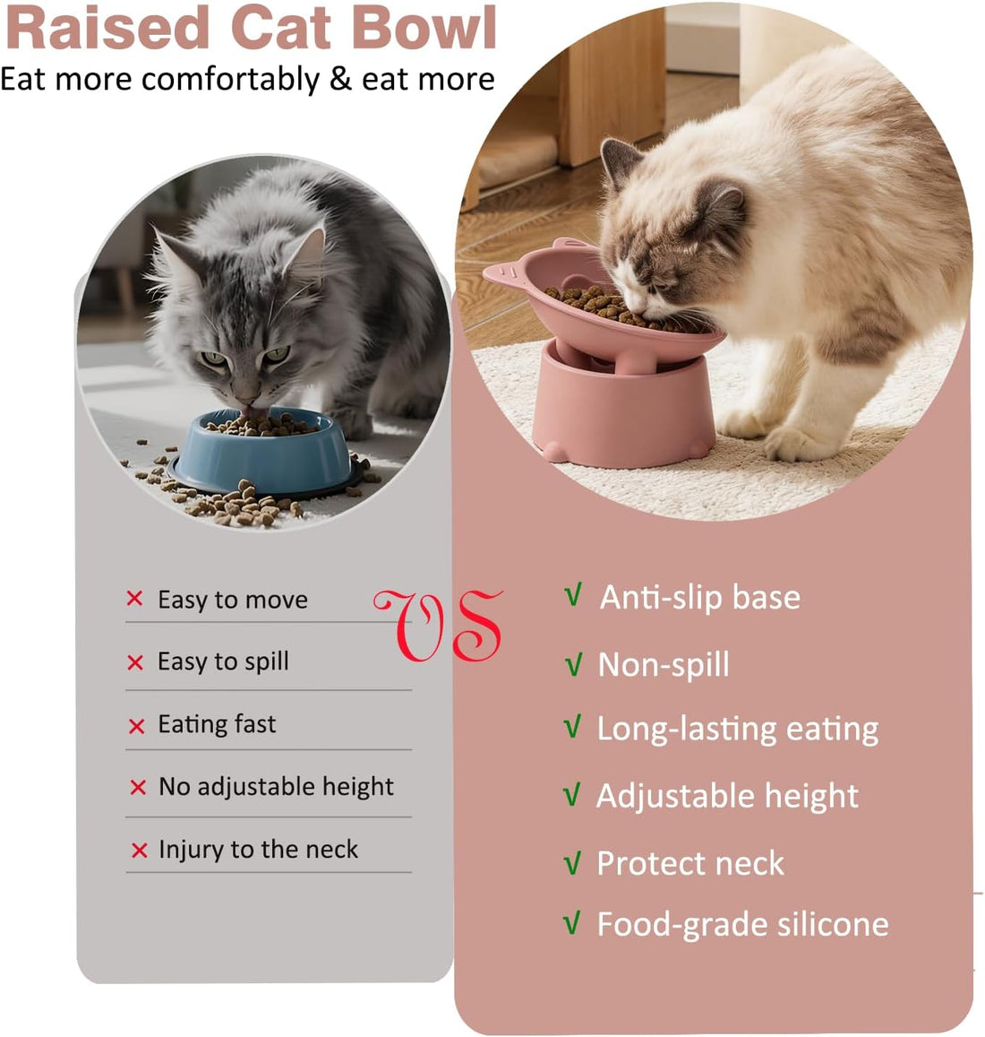 Raised Slow Feeder Cat Bowl, Silicone Elevated Tilted Cat Slow Feeder
