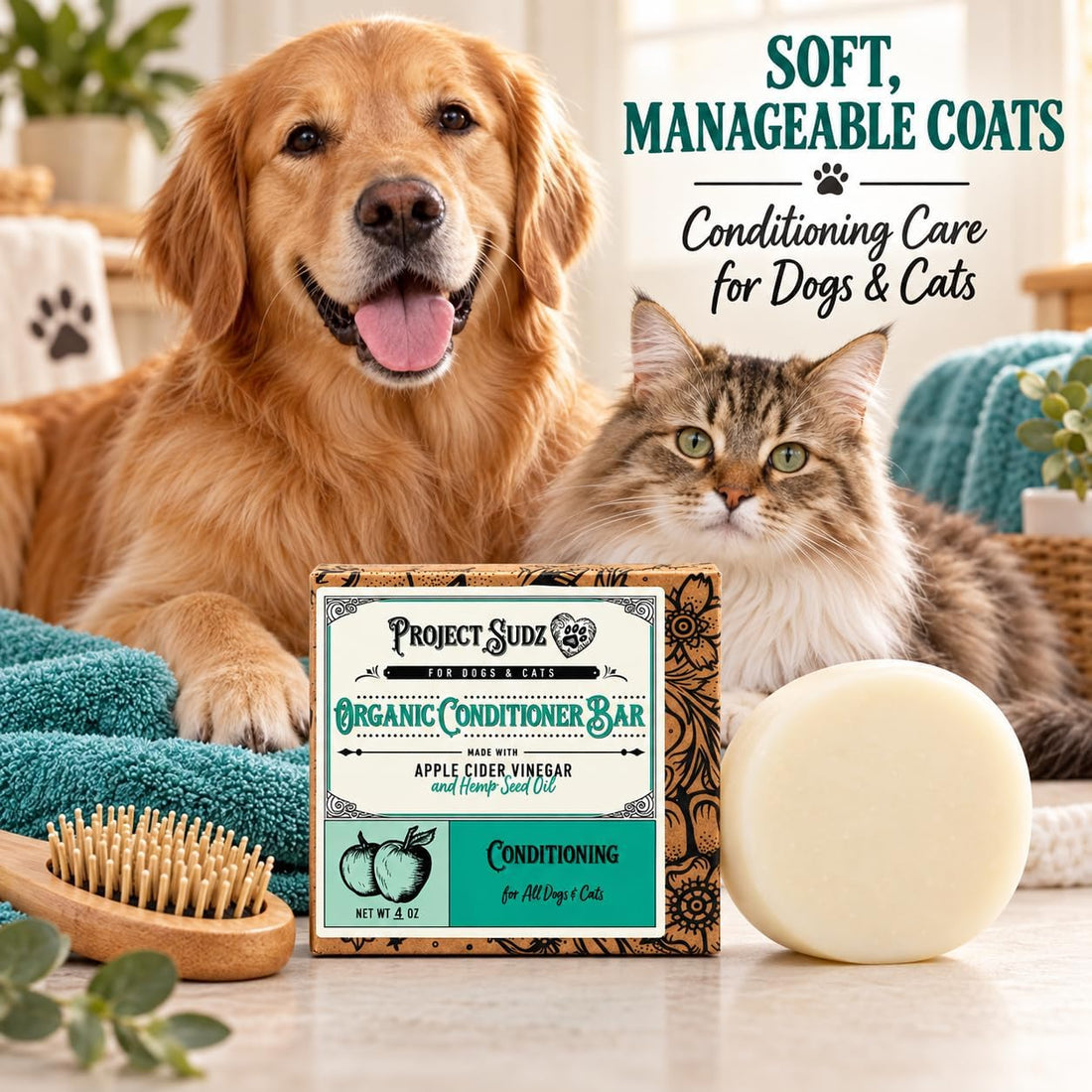 Project Sudz Dog Shampoo and Conditioner Bar with Hemp Seed Oil