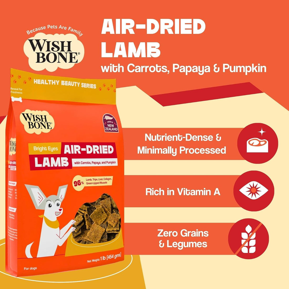 Wishbone Air Dried Lamb Dog Food - High Protein, Grain Free Recipe