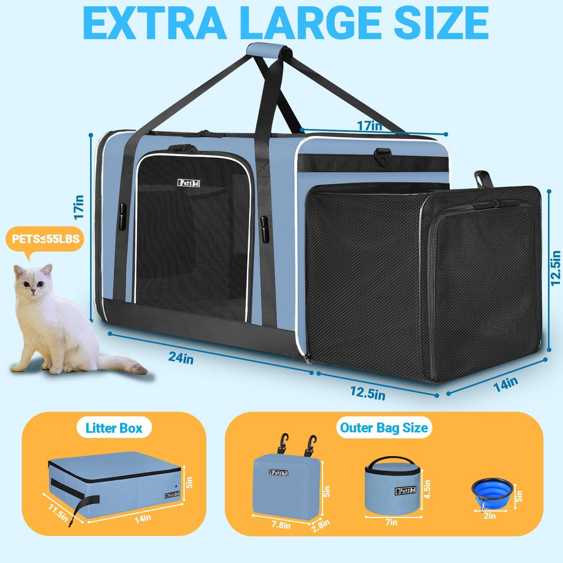 Petskd 26"x17"x17" Extra Large Cat Carrier with Litter Box