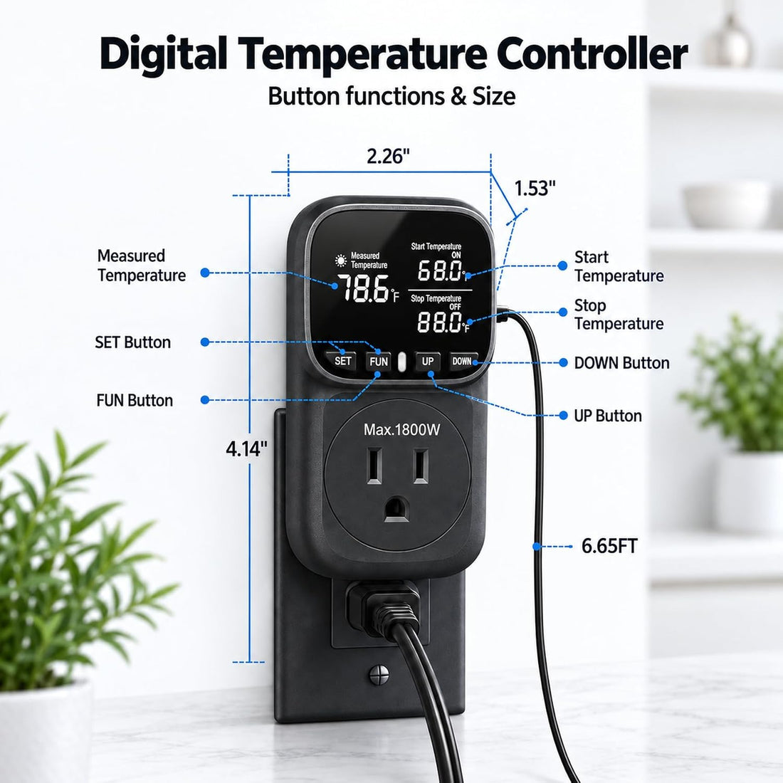 Digital Temperature Controller Outlet 15A/1800W Thermostat