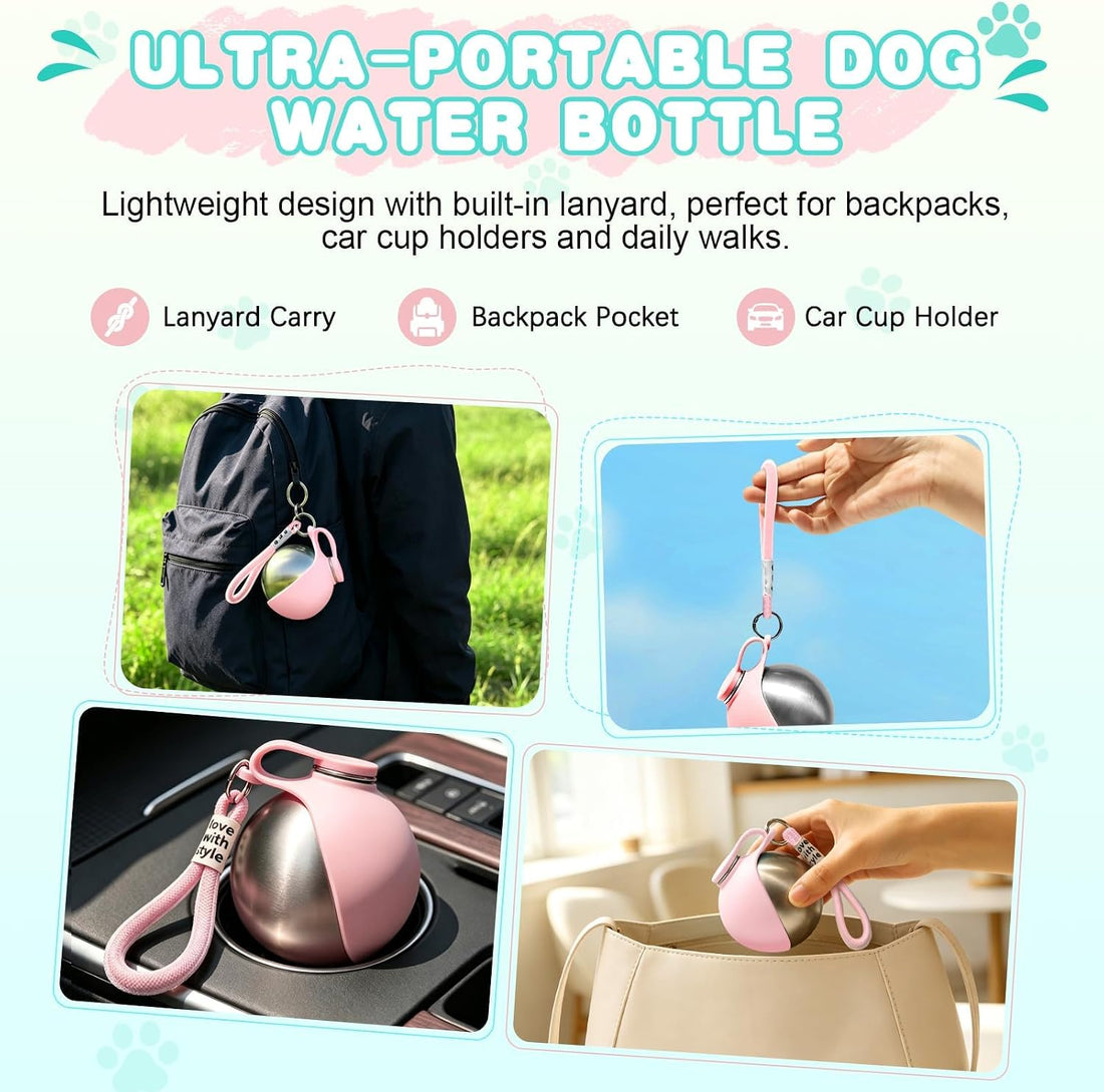 Drain-Back Stainless Steel Portable Dog Water Bottle with Bowl