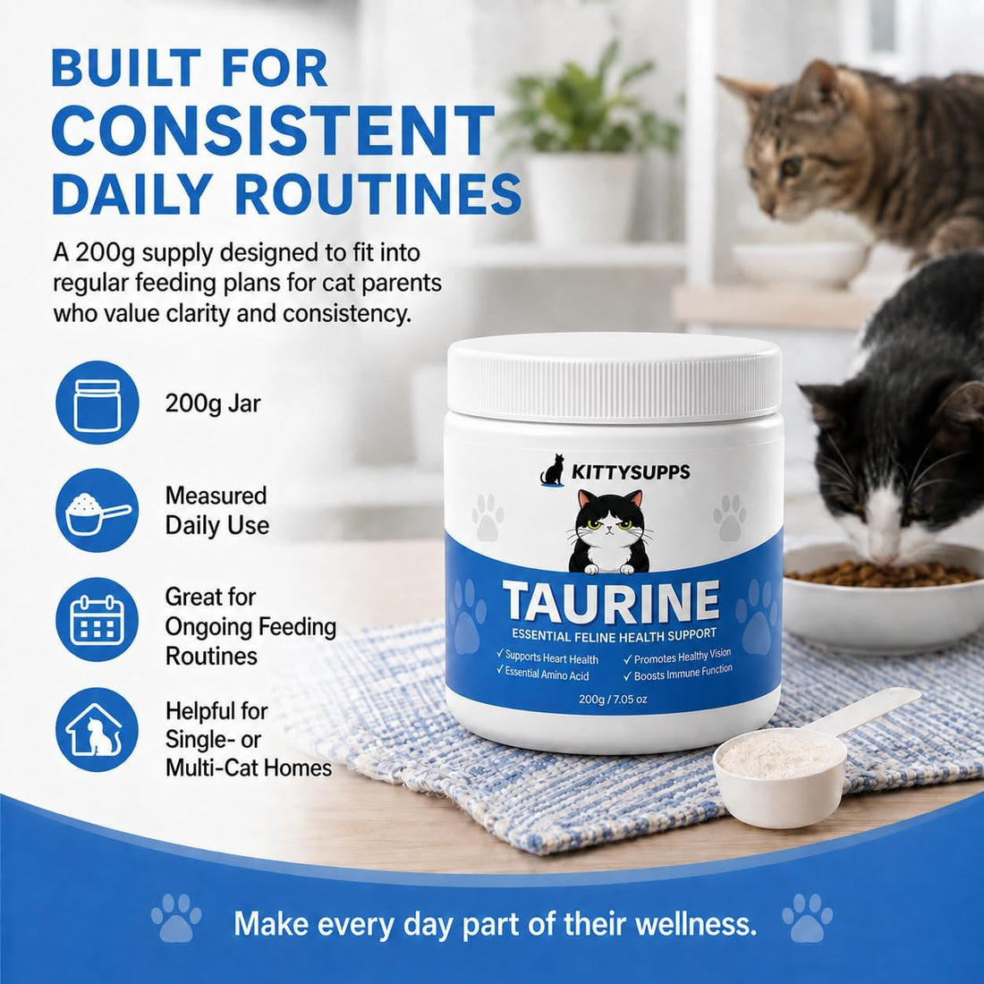 KITTYSUPPS Taurine for Cats, Taurine Supplement Powder