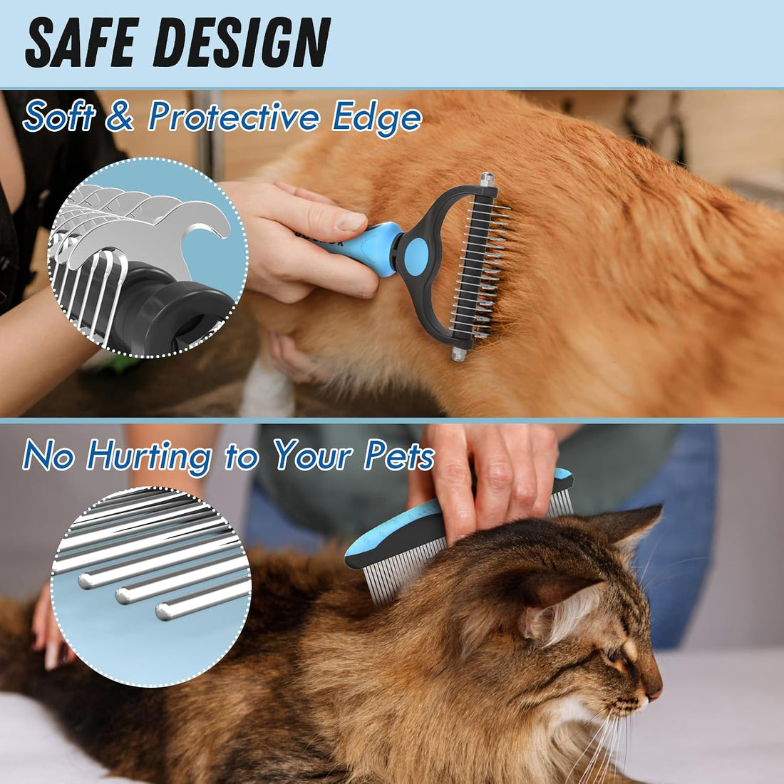 Docrok Pet Grooming Combo - Blue Deshedding Brush with Metal Comb