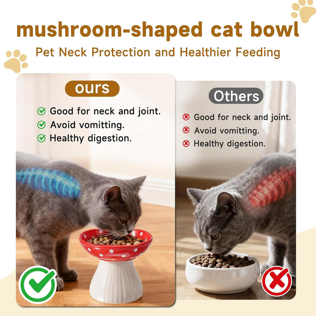 Mushroom Cat Bowl,Whisker Fatigue Cat Bowl,Cute Cat Bowls,Elevated