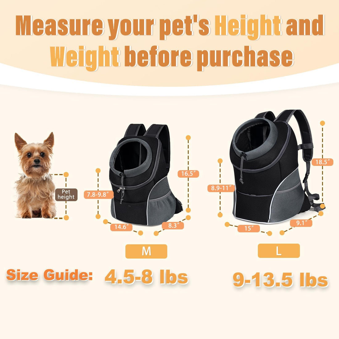 YUDODO Dog Front Carrier Backpack, Adjustable Breathable Dog Backpack