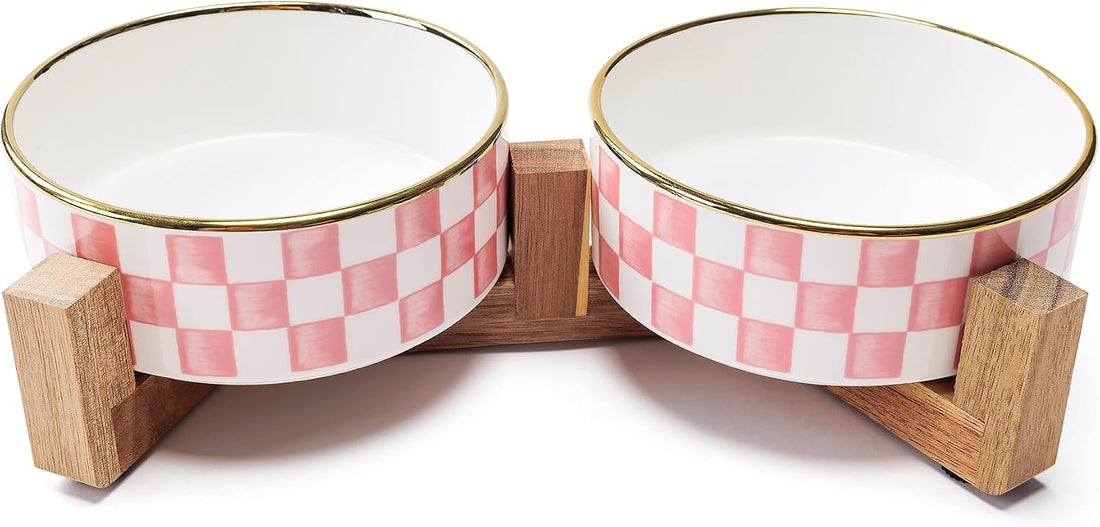 Ceramic Checkered Dog Bowls for Medium Dogs