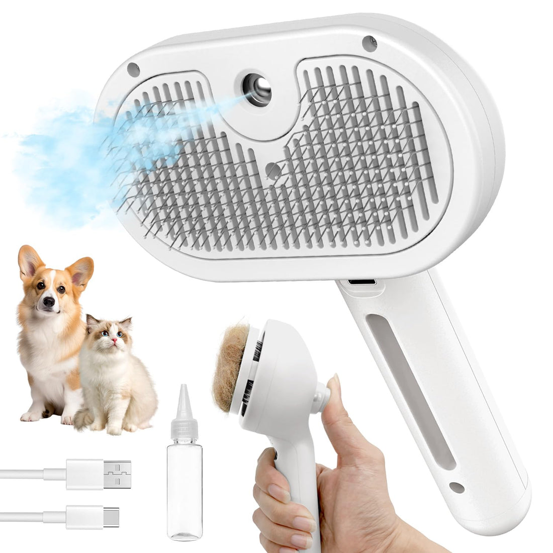 HeroKitty Dog Brush for Shedding, 3 in 1 Self Cleaning Steam Dog Brush