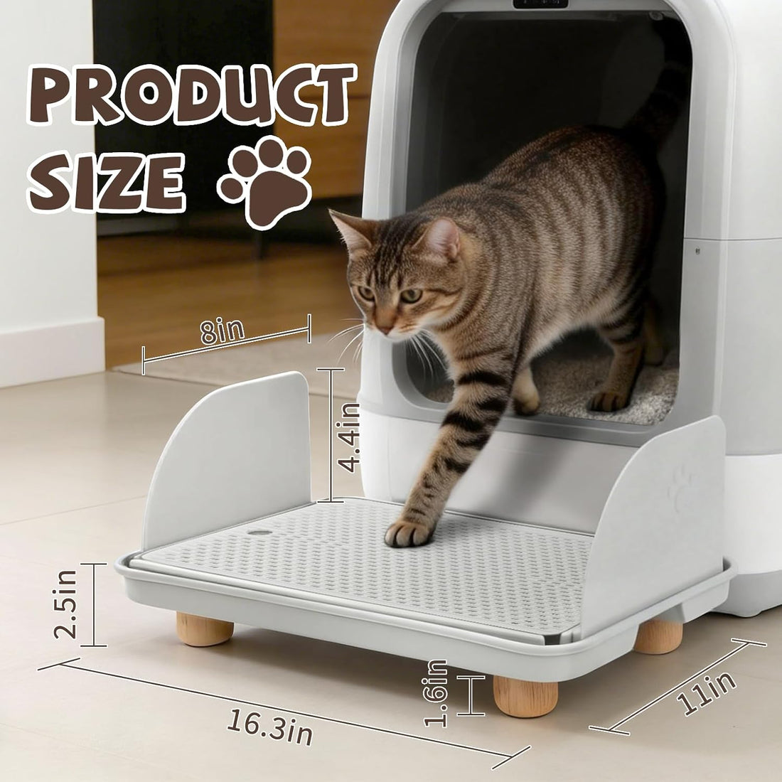Cat Litter Box Step, Cat Ramp for Litter Box with Baffles, Gray