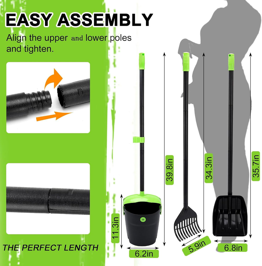 Pooper Scooper Swivel Bin & Rake & Spade Kit with Waste Bags