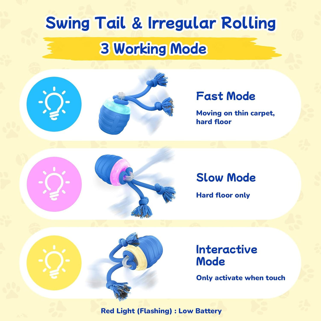 Interactive Dog Toys, Automatic Rolling Dogs Toy with Rope