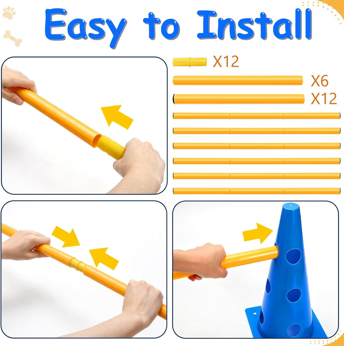 Dog Agility Course Backyard Set, 12 Cones & 6 Poles