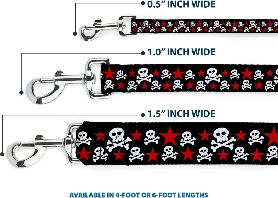 Buckle-Down Pet Leash - Skulls & Stars Black/White/Red - 4 Feet Long