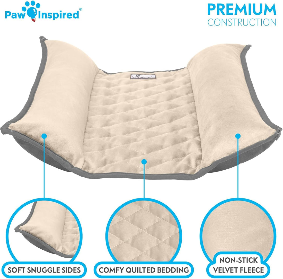 Paw Inspired Snuggle Bunny Bolster Bed, Gray/Beige, 17x17 Inch