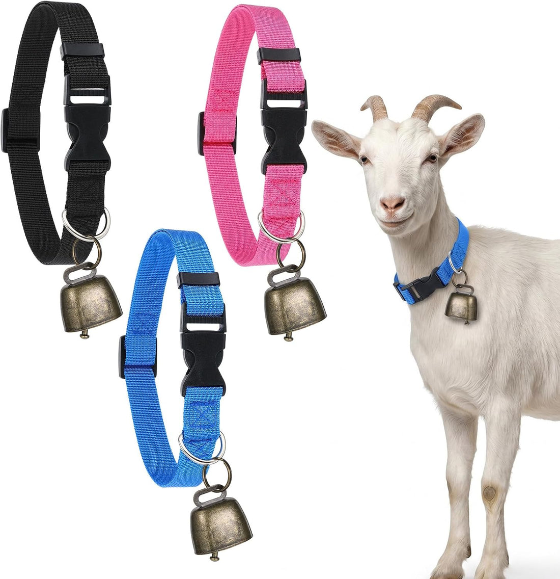 3 Pack Goat Collars with Bells Anti-Lost Adjustable Collar Set