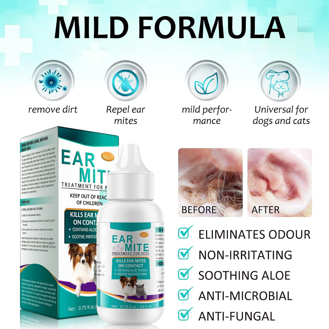 Ear Mite for Dogs & Cats, Pet Ear Infection Treatment Solution