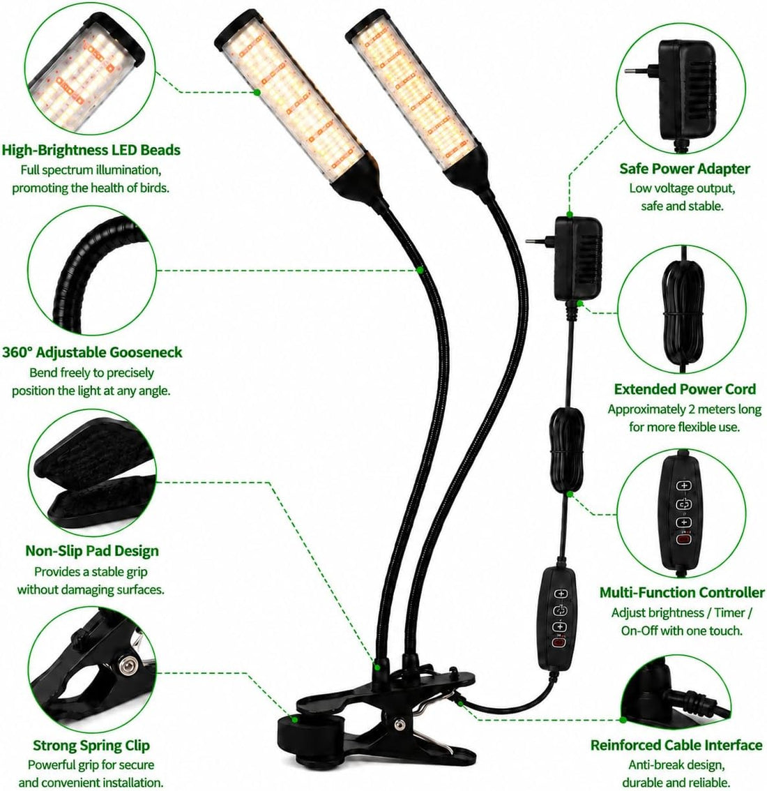Full Spectrum LED Bird Light Smart Timer for D3 & Calcium