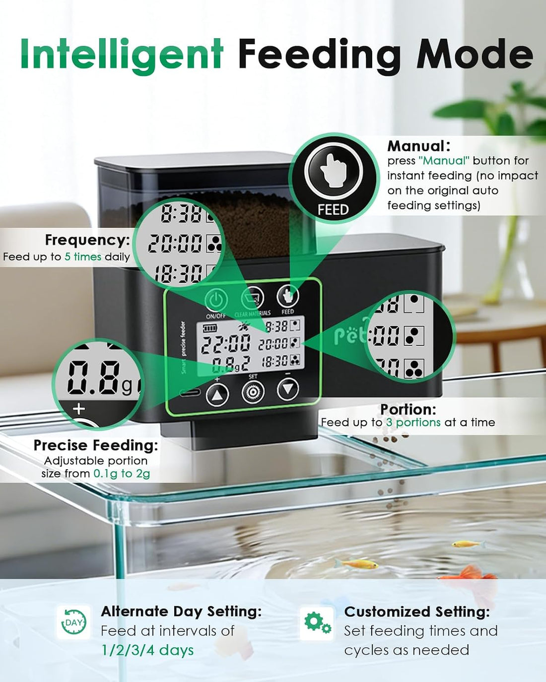 Automatic Fish Feeder for Aquarium - 0.1-2g Precise Portion Control