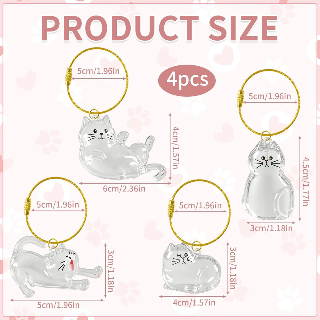 4 Pcs Cat Hair Keepsake Bottles, Pet Hair Memorial Keychain