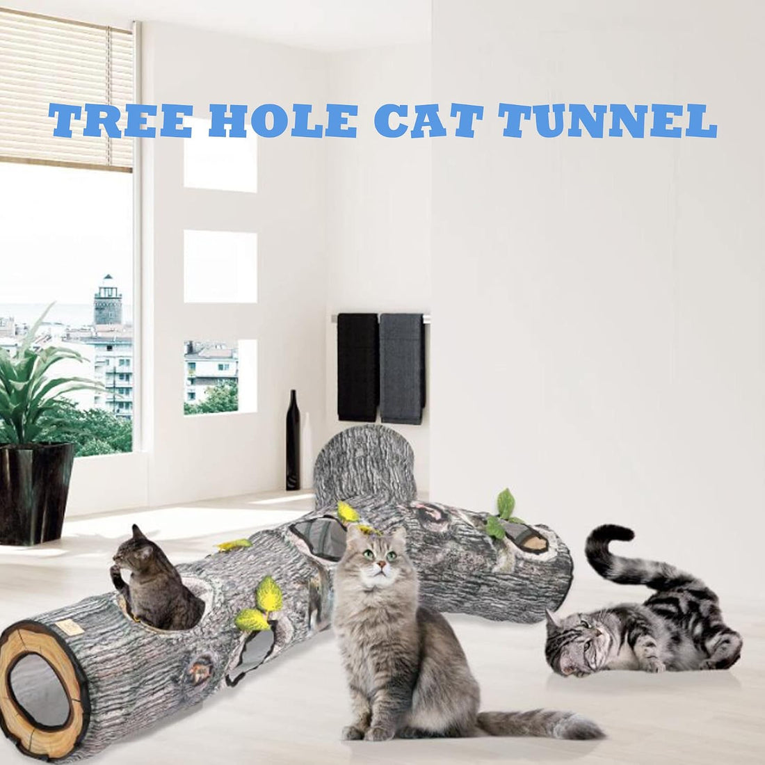 Cat Tunnel,Cat Tunnels for Indoor Cats,Tree Trunk Play Toy for Large