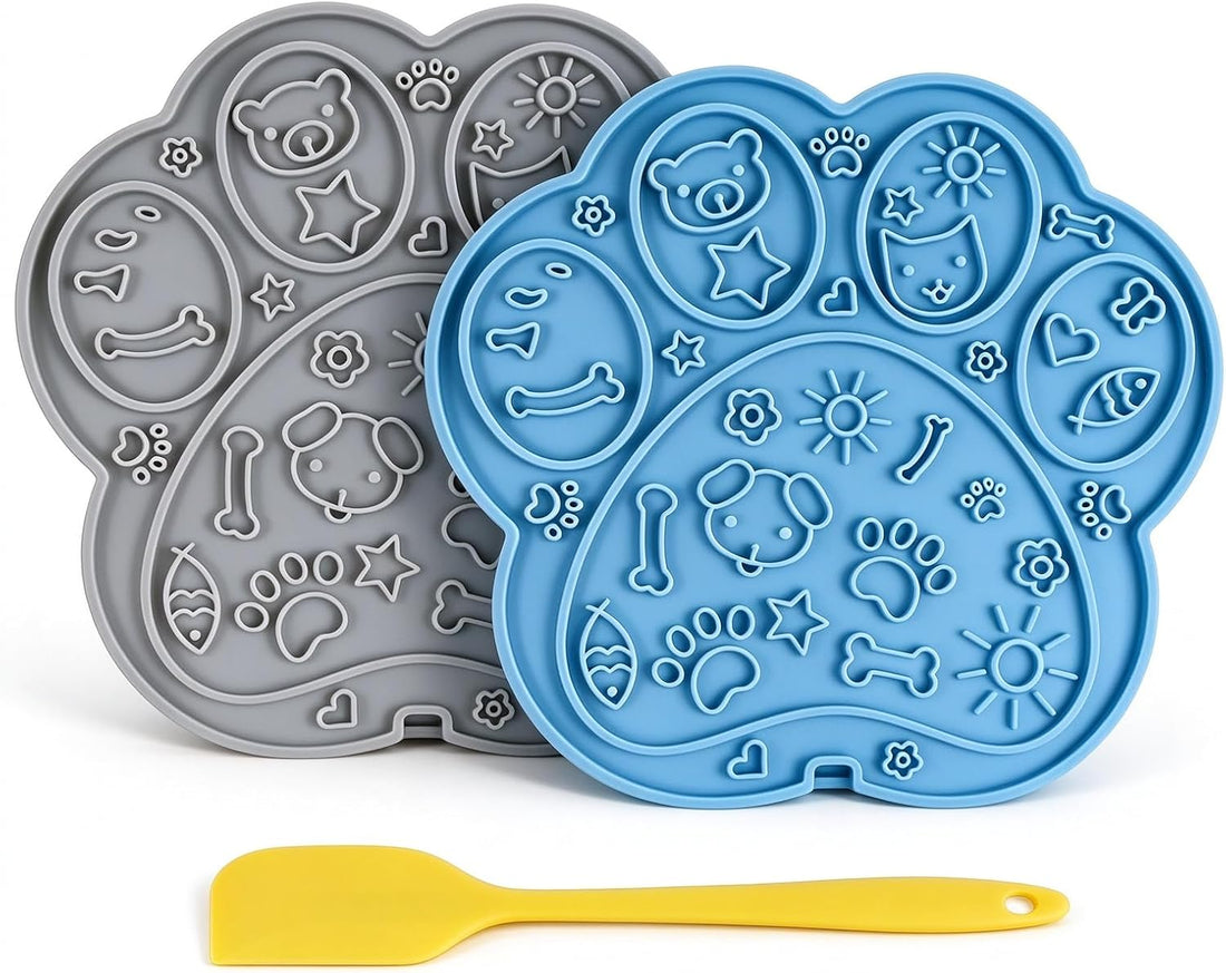 Paw Shaped Lick Mat for Dogs and Cats with Suction Cups 2-Pack