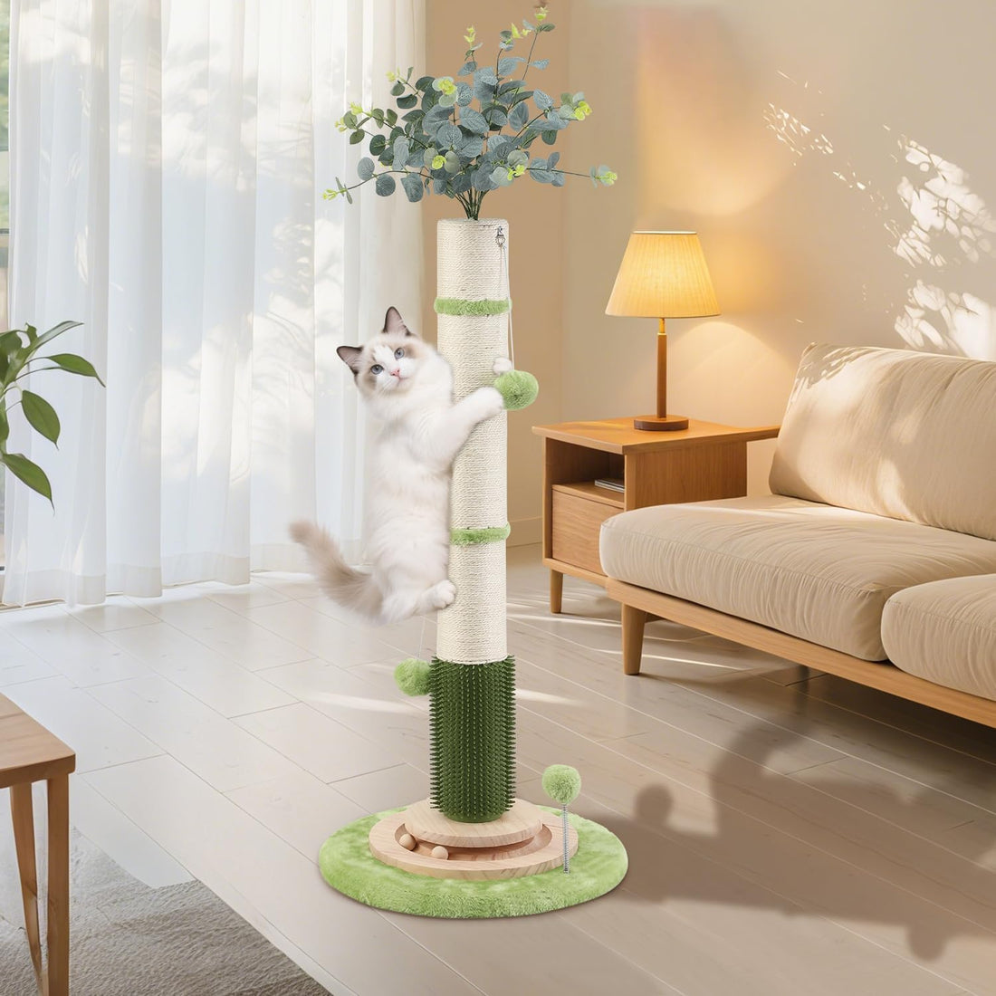 45'' Extra Tall Cat Scratching Post for Large Cats,3.5Inch Natural