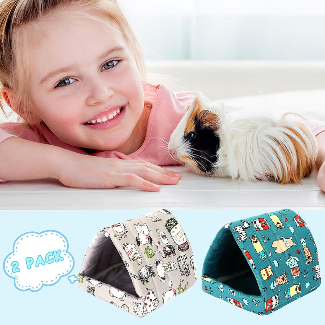 UPINS 2 Pack Guinea Pig Hideout, Washable Small Animal House Bed