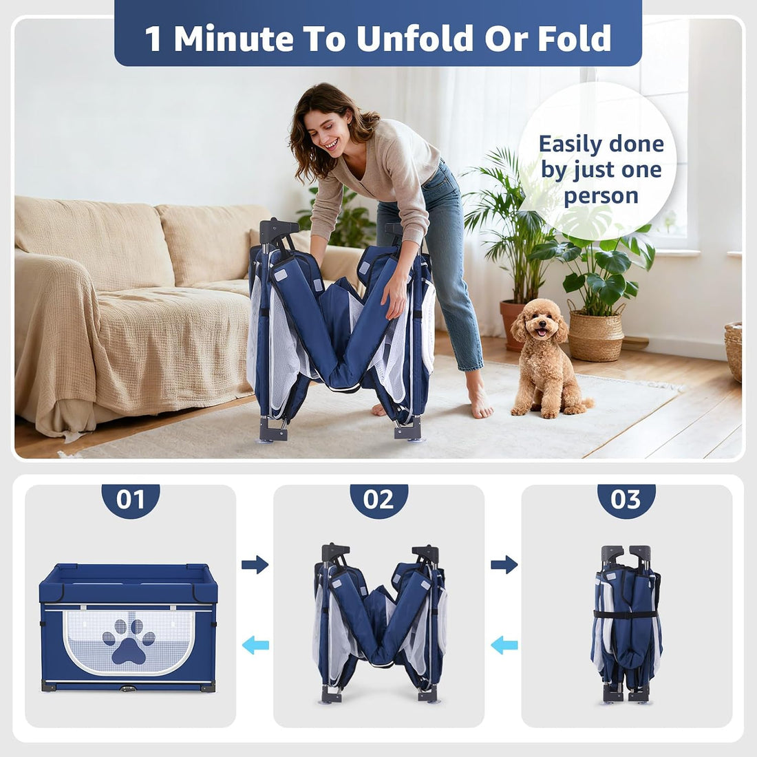 LOOBANI Foldable Dog Playpen with Cover