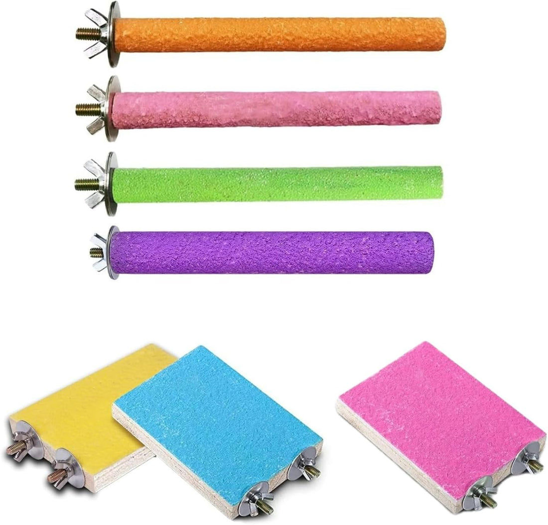 7PCS Bird Perch Stand Platform Natural Wood Parakeet Toys Cage
